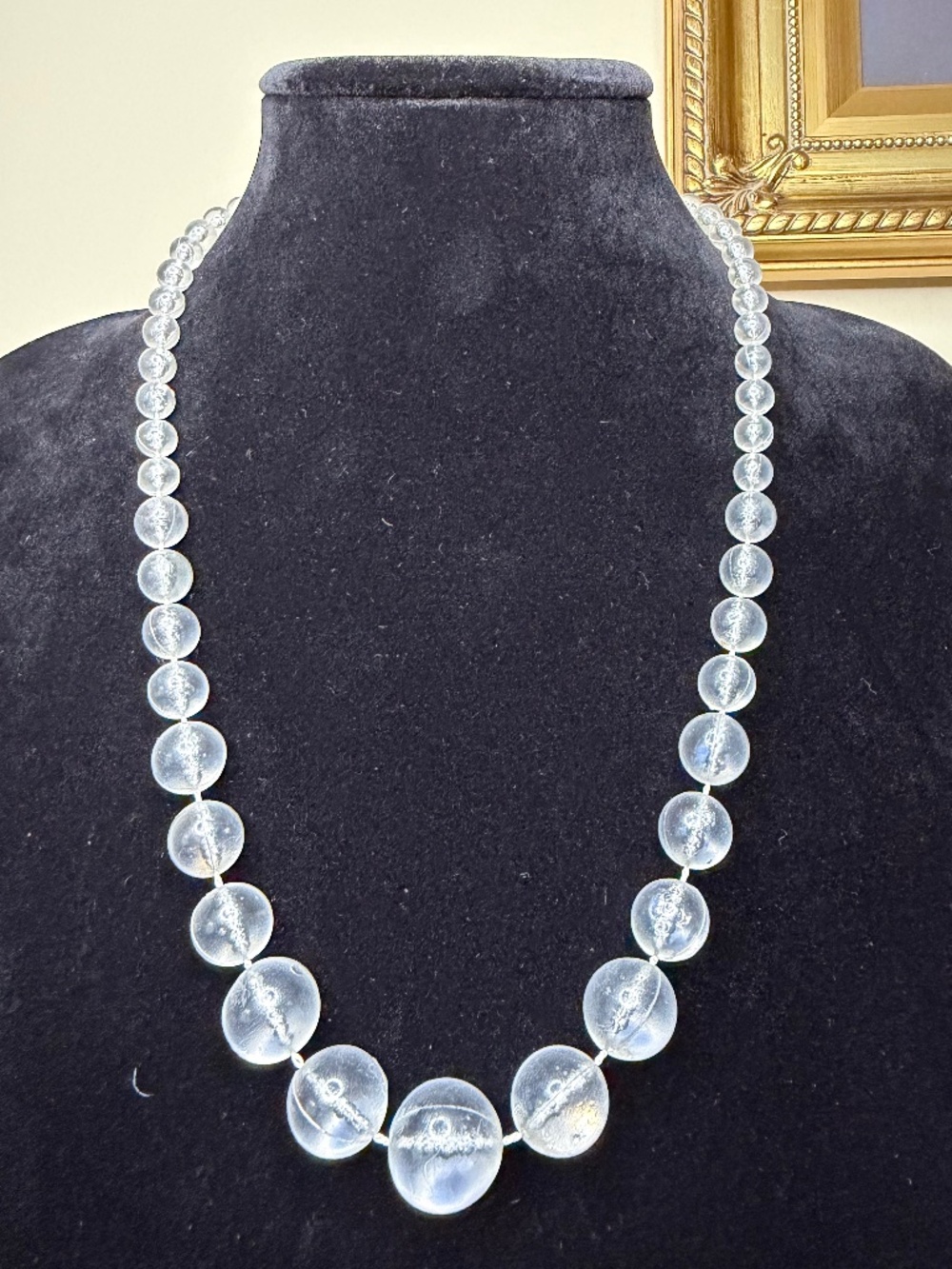 Vintage Clear Acrylic Round Graduated Beaded Necklace Lightweight 25” Long